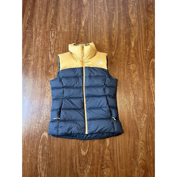 The North Face Women's Nuptse Vest Ink Blue Biscuit Tan 700 Turbo Down Small - Picture 1 of 9
